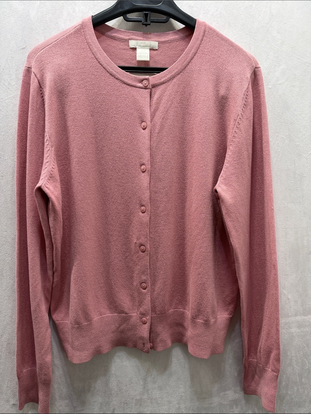 H&M Dusty Rose Button-Front Crewneck Cardigan